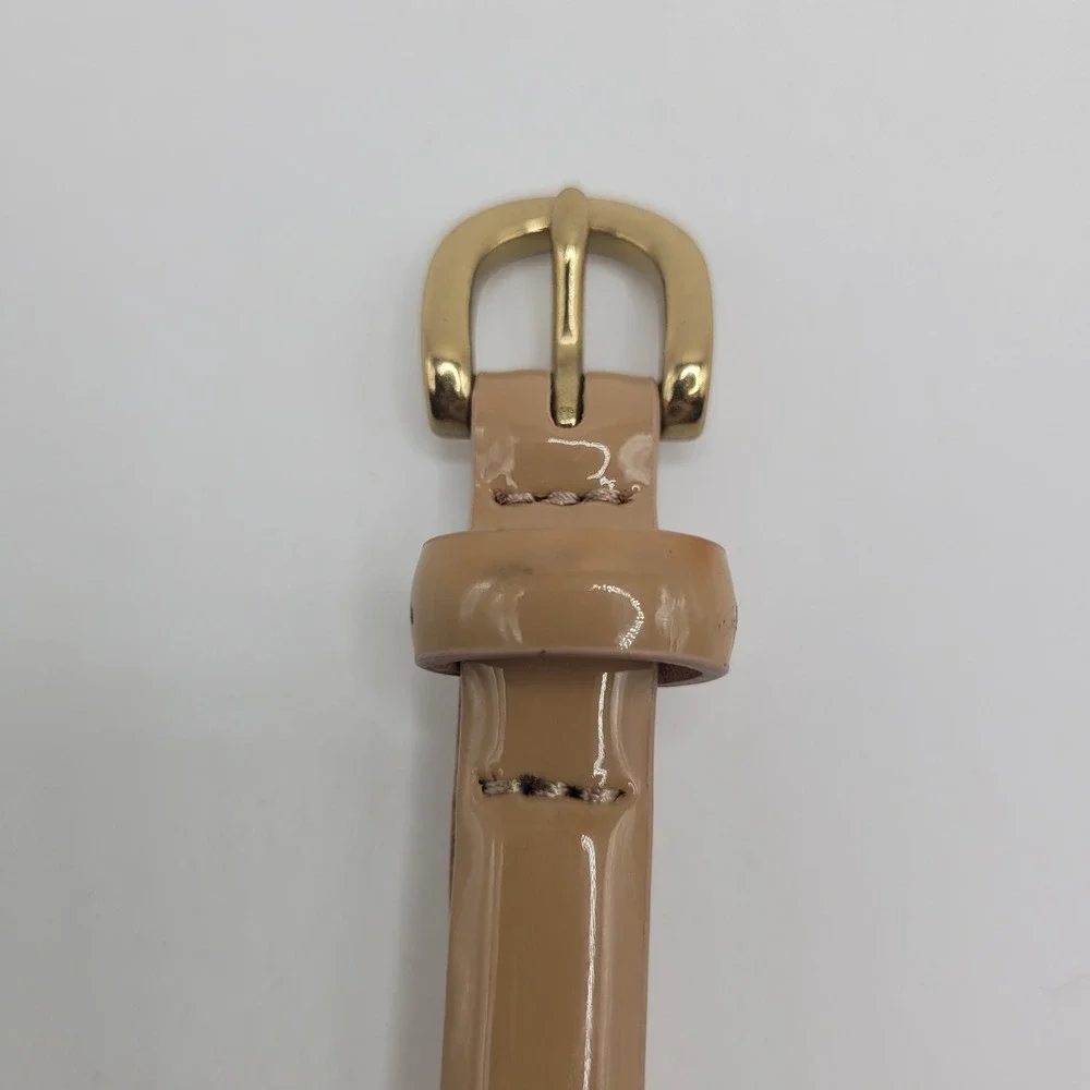 J.Crew Belt Large Tan Patent Leather Skinny Thin Shiny Minimalist Classic J0184